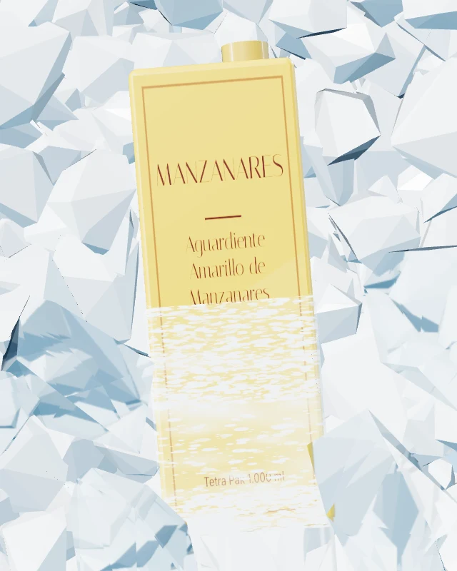 Aguardiente Amarillo de Manzanares, Tetra Pak 1.000 ml, sobre hielo