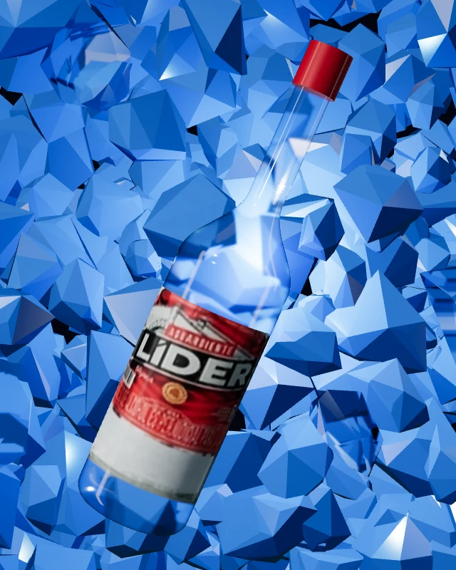 Aguardiente Líder Rojo sobre hielo (ilustración 3D)
