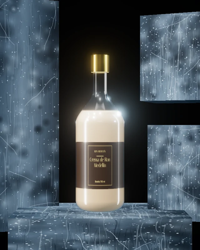 Crema de Ron Medellín, Botella 750 ml, sobre hielo
