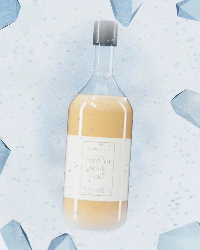 Licor de Ron Viejo de Caldas Esencial, Litro 1.000 ml, sobre hielo